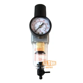 1/4" NPT Mini Compressed Air In Line Filter Regulator Combo Piggyback, Poly Bowl And Metal Body, 5 Micron Element, Adjustable From 7 to 140 PSI (MANUAL DRAIN)