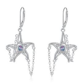MONGAS Starfish Earrings Sterling Silver Created Opal Starfish Drop Dangle Earrings Ocean Beach Jewelry Gifts for Women