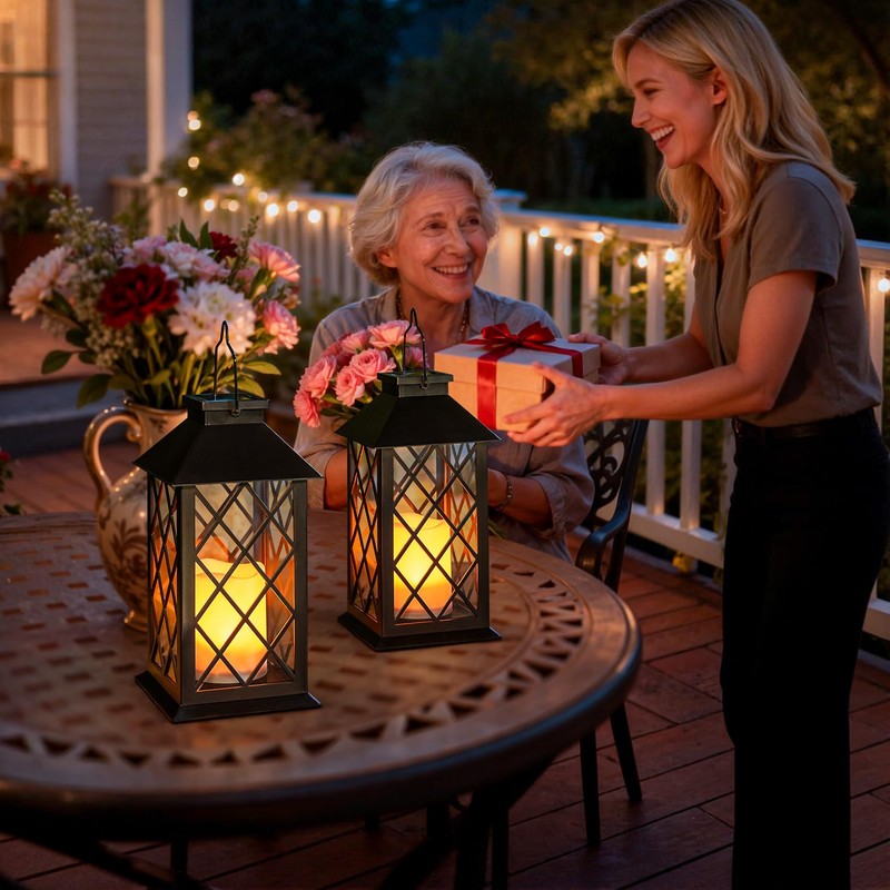 [2 Pack] TAKE ME Black 14" Solar Lanterns Outdoor Waterproof