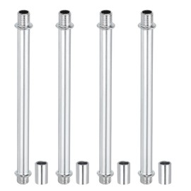 PATIKIL Straight Pipe Lamp Stems Rod Kit, 4Set M10 Carbon Steel 150mm(5.91") Long Double End Thread Rod with Coupling Nuts Sleeve Connector for Table Lamps Chandeliers, Silver Tone