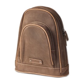 Woodland Leather Backpack, Small Size, Natural, Soft Buffalo Leather, Dark Brown, Dark Brown/Taupe
