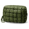 Unilily Puffy Cosmetic Bag for Women, Olive Green, Medium, Quilted