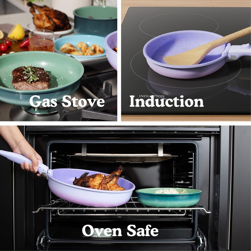 BytheTable Ombré Ceramic Titanium Non-Toxic, Nonstick Cookware Set 8-Piece Modular