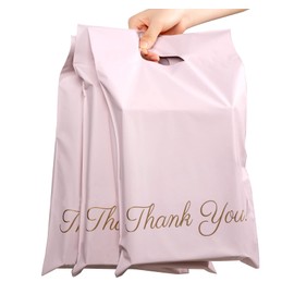Mailing Bags, 60pcs Rose-Gold Poly Mailers 10x14 Inch(250 x 350mm) with Handle and “Thank You” Self Seal Waterproof Envelope Shipping Bags for Assorted Post Shipping Parcels Package Bags