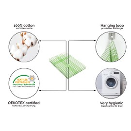 ZOLLNER Set of 5 Tea Towels, 50 x 70 cm, 100% Cotton, 180 g/m², Green Chequered