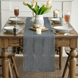 Artoid Mode - Camino de mesa rústico hueco tejido de granja, color gris oscuro, decoración de mesa de cocina y comedor para temporada de fiestas y decoración del hogar, 12 x 72 pulgadas