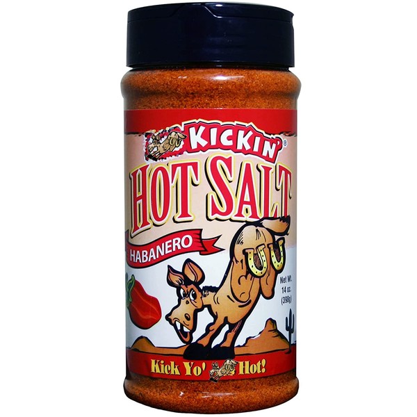 KICKIN' Habanero Hot Spicy Salt - 14 oz. Shaker Jar - Perfect Flavored Salt for Popcorn Seasoning, Margarita Salt and French Fry Seasoning - Premium Gourmet Gift