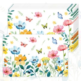 30 Pack Floral Placemats Set Butterfly Flower Disposable Paper Placemats Dining Table Place Mats for Birthday Wedding Restaurant Cafes Kitchen Table Dining Decor