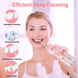Water Dental Flosser Pick for Teeth,Grinest Cordless Water Dental pik Teeth Cleaner 7 Modes Rechargeable Oral Irrigator Portable IPX7 Waterproof Tooth flossing Cleaning for Home Travel-Pink