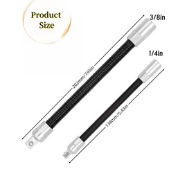 Luvilly 2Pcs Flexible Extension Bar Set,Flexible Wrench Extension Rod,Bendable Flexible Socket Extension Bar Shaft,1/4in*3/8in,Black