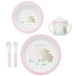 Bieco Baby Geschirrset mit Tiermotiv | 5-teiliges Baby Geschirr | Kindergeschirr aus Melamin | Geschirr Baby für Kleinkinder | Baby Essen Set | Babygeschirr Set | rosa