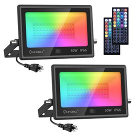 Onforu 2 Pack 500W Equiv LED RGB Flood Lights, 50W Dimmable Million Color Changing Floodlight with Remote, Waterproof Outdoor Indoor DIY Stage Uplights for Christmas Landscape Party Wall Wash Birthday