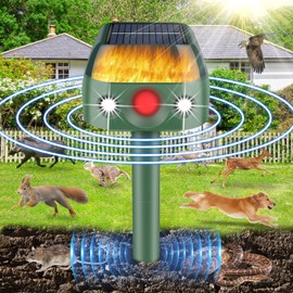 JNKNT Ultrasonic Animal Repeller,360° Solar Pest Animal Repellent,Cat Repellent Outdoor with Motion Sensor & Flame Light,Waterproof Squirrels Repellent for Repelling Deer,Rabbit,Raccoon,Dog,Squirrels
