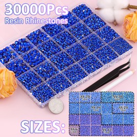 TINKRSTUFF 30000Pcs Royal Blue Rhinestones for Bedazzling with B7000 Jewelry Glue, Bedazzler Kit Flatback Gems, Resin Rhinestones for Crafting Crafts Clothing Shoes Fabric Nail Art Assorted Size 2/3/4/5/6mm