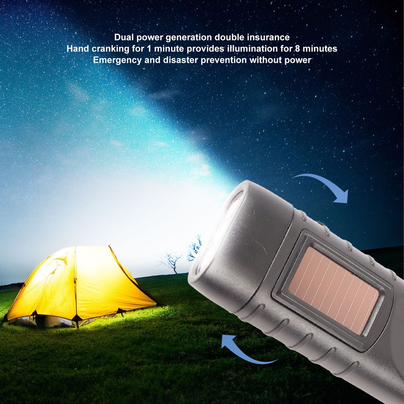 Hand Crank Solar Powered Rechargeable Flashlight Mini Solar Flashlight for