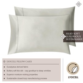 Bioweaves 100% Lyocell Pillow Cases King Size | Silk Alternative King Pillow Covers for Hair and Skin with Envelope Closure – Set of 2, Pewter