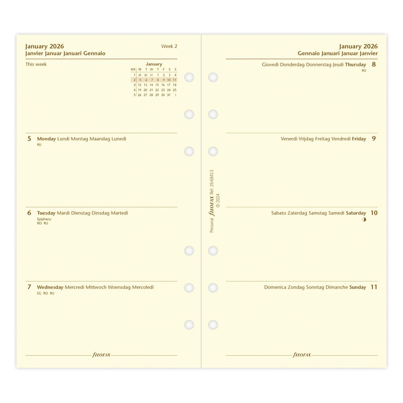 Filofax Personal week on two pages cotton cream 5 Language