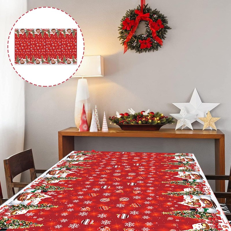 Christmas Table Cloth Rectangular Wipeable Clean,Red Colour Tablecloths,Xmas Square Oilcloth