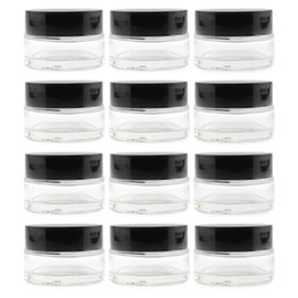 Cornucopia Brands 15-Milliliter Clear Glass Balm Jars (Pack of 12) 1/2 oz Cosmetic Jars with Lined Black Plastic Lids