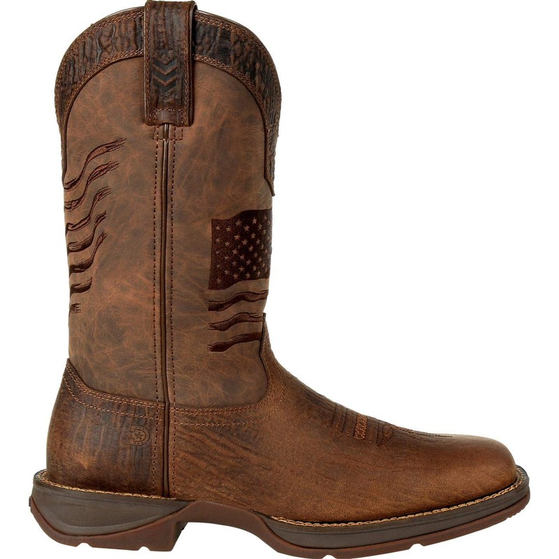 Durango Brown Distressed Flag Embroidery Western Boot, Acorn, Size 8(M)
