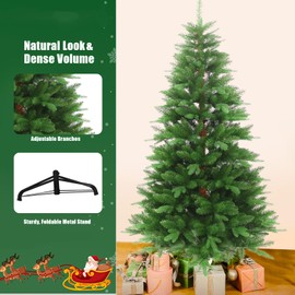 5FT Thick Artificial Christmas Tree with PE+PVC Mixed Branches, 1200+ Tips Snow Flocked Pine,UV Resistant for Outdoor Indoor Offices Home Holiday Christmas Decor