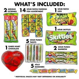 Fun Flavors Box Sour Candy Box Valentines Day Heart Chocolates Variety Pack Snack Care Package