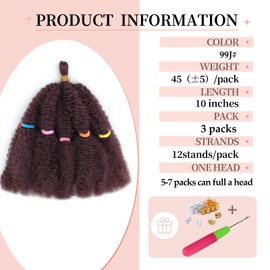 AMLUCKS Afro Kinky Hair 10 Inch 3 Packs Marley Twist Braiding Hair Pre-Separated Bulk Springy Braids for Cuban Twist Hair Faux Locs Crochet Synthetic Hair Extensions for Women (99J#, 10 Inch 3 Pieces)