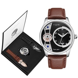 CIVO Men's Analogue Watch Men Waterproof Leather Strap Date Quartz Men's Watch, Silver case, Sports, modern