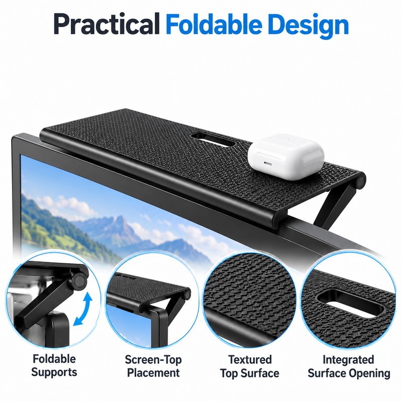 Adjustable Monitor Top Shelf for Space-Saving Storage – Foldable Screen