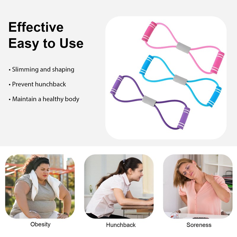 atnayo 3 Pcs Figure 8 Resistance Band,Resistance Bands with Handle(pink+blue+purple)