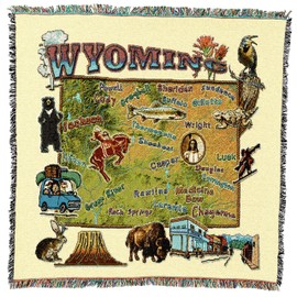 Pure Country Weavers State of Wyoming Lap Square Blanket - Gift Tapestry Blanket Throw Woven from Cotton - Made in The USA (54x54)
