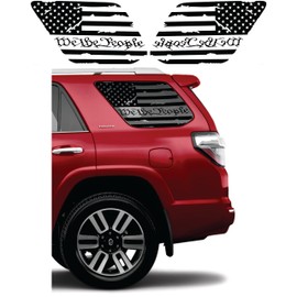 Compatible with Toyota 4Runner 2010-2023 | Precut American Flag Rear Quarter Window Decals | Both Side | Proudly Made in The US | Matte Black (We The People US Flag Distressed)