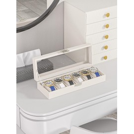 Ausalivan Watch Display Case For Men,Leather Watch Organizer Box,Watch Travel Organizer Tray,Watch Collection Storge Holder For Women (Beige Velvet, 6 Slots)