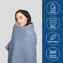 ONSEN Bath Sheet Set - Waffle Weave 100% Supima Cotton Towel - Lusciously Soft, Durable, Fast Absorbing Waffle Towel Bath Towel, Denim Blue