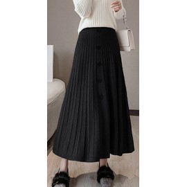 Youhan Women's High Waist A-Line Pleated Knitted Skirt (XX-Large, Black)
