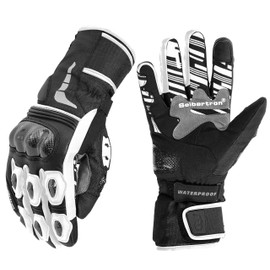 Seibertron SPW-2 Carbon Fiber Hard Knuckle Waterproof Touchscreen Leather Motorcycle Gloves White M