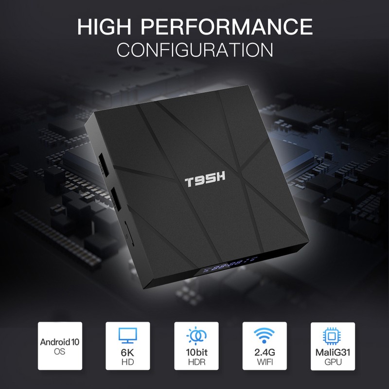 T95H Android 10.0 Smart TV Box Allwinner H616 Quad-core 64 Bit 4+32GB 6K Media Player LCD Display