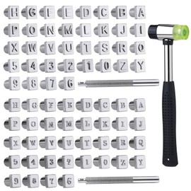 WONVOC Leather Stamping Tools, 75 pcs Leather Carving Tools, Letters and Numbers Patterns, Leather Carving Mallet, Leather Carving Kit, Leather Stamping Tools Geometric, Leathercraft Stamping Tools