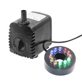 Joyzan Submersible Water Pump with Lights, Fish Tank Ultra Quiet Small Color Changing LED Light Flow Regulator Lift Aquarium Home Fountain Pond Outdoor Feature Garden Hydroponics Waterfall 160GPH 8W