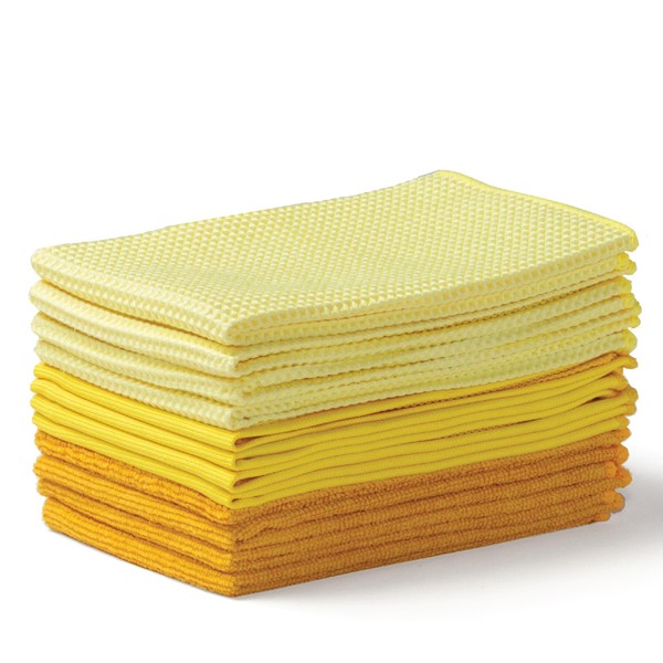 BINO - Juego de toallas de limpieza de microfibra variadas de 15 x 15 pulgadas, toallas de limpieza ultra absorbentes, toallas de microfibra multiusos, paquete de 12