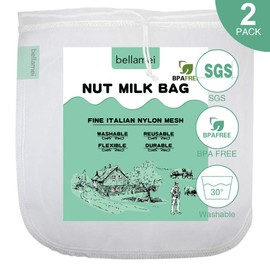 Bellamei Nut Milk Bags Reusable Food Strainers Nut Bags For Almond/Soy Milk Greek Yogurt Professional for Cold Brew Coffee Tea Beer Celery Juice Fine Nylon Mesh (2 pack - 12"x12")