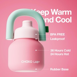 CHAKO LAB Insulated Water Bottle with Straw Lid, handle,Straw & Screw Top,33oz,Stainless Steel Water Bottle for Fitness and Sports,BPA Free (Pink&Red)