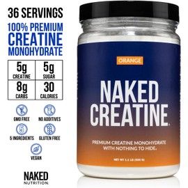 NAKED Pure Micronized Orange Creatine Monohydrate - 36 Servings - 500 Grams, 1.1Lb Bulk, Vegan, Non-GMO, Gluten Free, Soy Free. Aid Strength Gains, No Additives