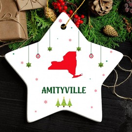 Amityville NY Ornament for Christmas Tree Decorations City Travel Souvenir Gifts for Family and Friend - Housewarming Gift Amityville New York Ornament Star 3.25"