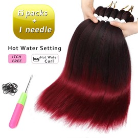 Pre Stretched Braiding Hair Ombre Red Braiding Hair Extensions For Braids 26 Inch 6 Packs Yaki Textured Crochet Synthetic Hair Hot Water Setting Crochet Extensions (26 Inch, 1B-Red#)