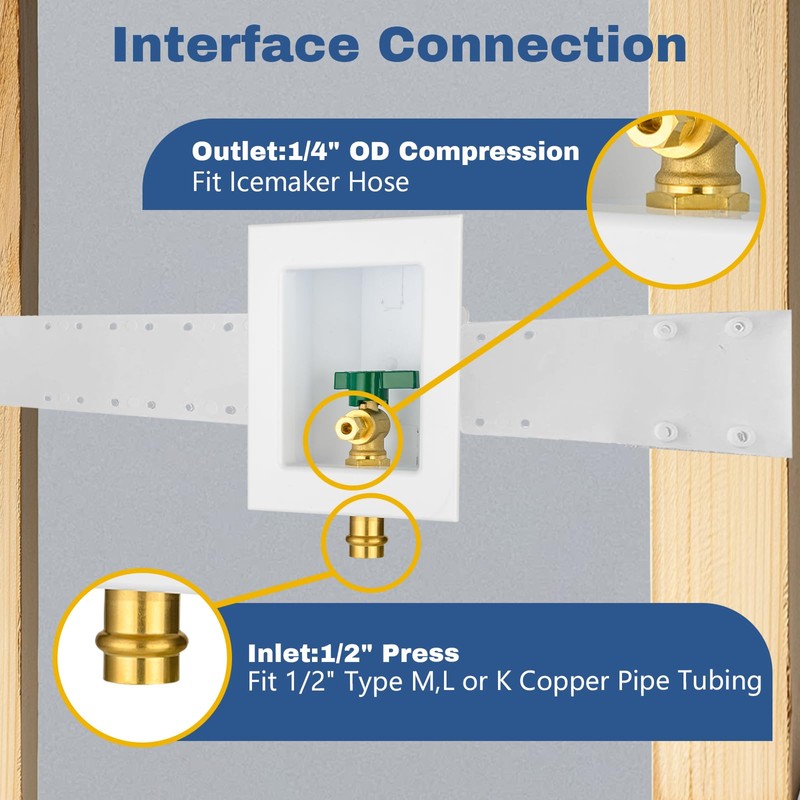 1-PACK GUOFIS Icemaker Outlet Box with 1/2" Copper Press Inlet