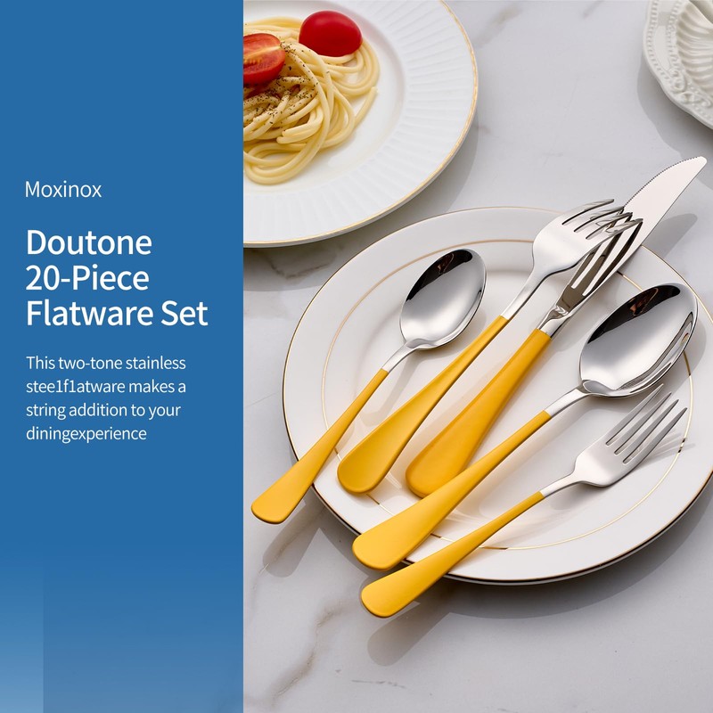 Moxinox 20-Piece yellow Silverware Set, 18/0 Stainless Steel yellow Handle