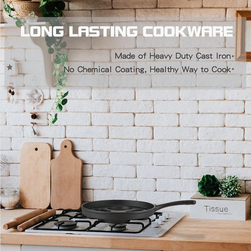 4-Cup Cast Iron Fried Egg Pan 9.5” Pancake Pan Burger