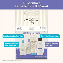 Aveeno Baby Bathtime Solutions Mommy & Me - Set de regalo para mamá, jabón para bebés y champú, baño calmante, loción hidratante diaria y gel de baño 