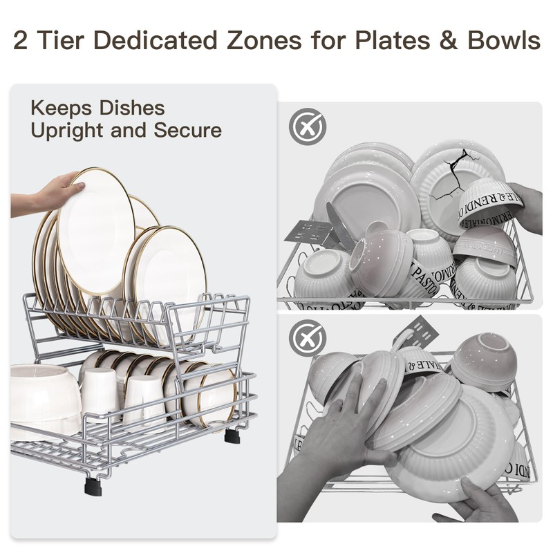 BOOSINY 2 Tier Turquoise Large Stainless Steel Dish Drainers Drying